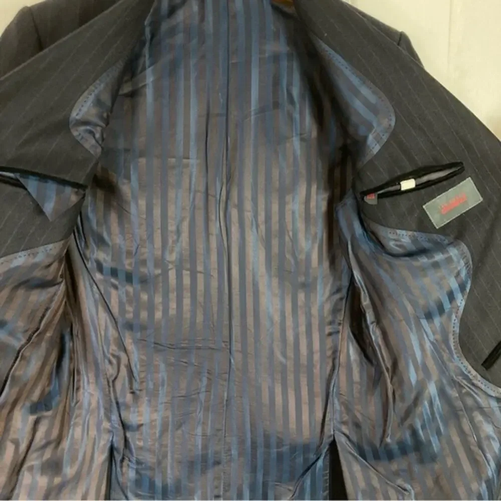 TED BAKER ENDURANCE Blazer Jacket Chest 42”inch Navy Pinstripe Wool Holes-photos